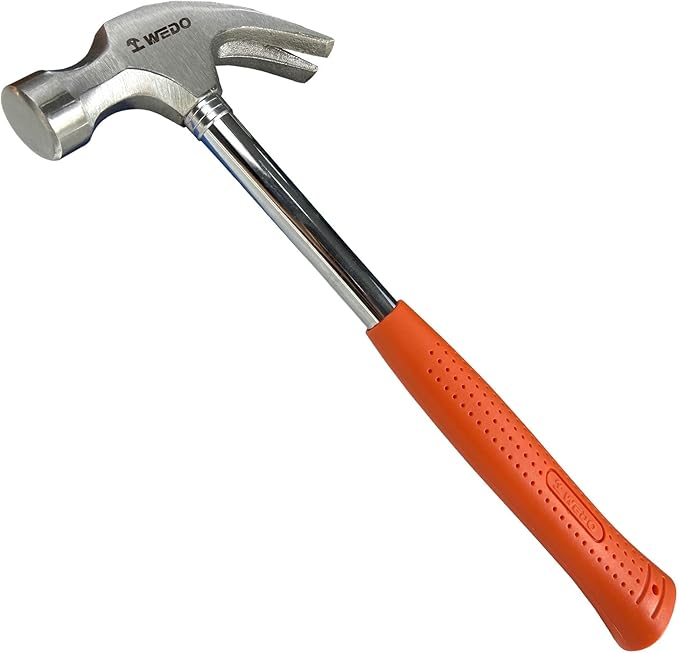 WEDO Claw Hammer with Tubular Steel Handle, Framing Hammer, 8 oz, length 258mm, Hammer and Nails Tool with Tubular Steel Handle, Multifunctional Safety Hammer for Household Maintenance