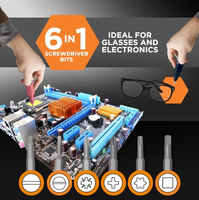 Kelvin Tools Retractor Mini Precision Screwdriver Set, 6 in 1 Upgraded Retract-A-Bit Screwdriver, Multi Screwdriver Tool All in One for Glasses, Electronics & More, Portable Travel Pocket Screw driver