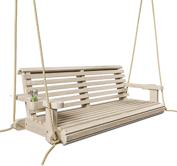 Porchgate Amish Heavy Duty 800 Lb Roll Comfort Treated Porch Swing W/Ropes (4 Foot, Unfinished)