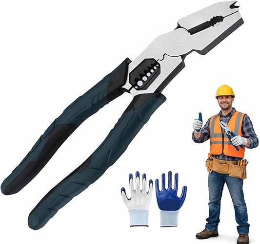 Industrial-Grade Multi-Function Cutting Pliers, 9-inch 9-in-1 Multi-Functional Pliers, Compound Action Leverage Design, Wire Stripper and Cutter, Chromium Vanadium Steel Crimping Tool (1PC)