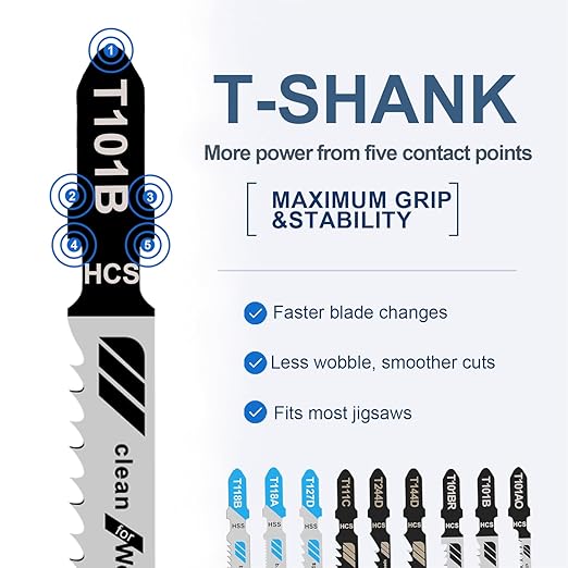30PCS Jigsaw Blades Set, Assorted T-Shank Jig Saw Blades for Wood, Metal & Plastic Cutting(T101AO, T101B, T101BR, T118A, T118B, T144D, T244D, T111C, T127D)