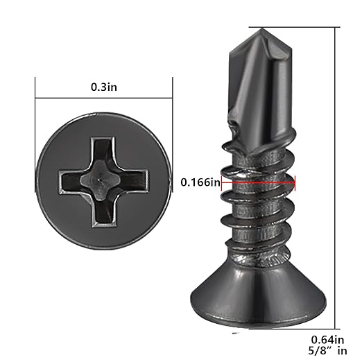 Wensilon竊?00pcs竊?8횞5/8?쓋or Sheet Metal Self-Tapping Screws 410 Black Stainless Steel Flat Head High-Strength Quick self-Drilling Screws