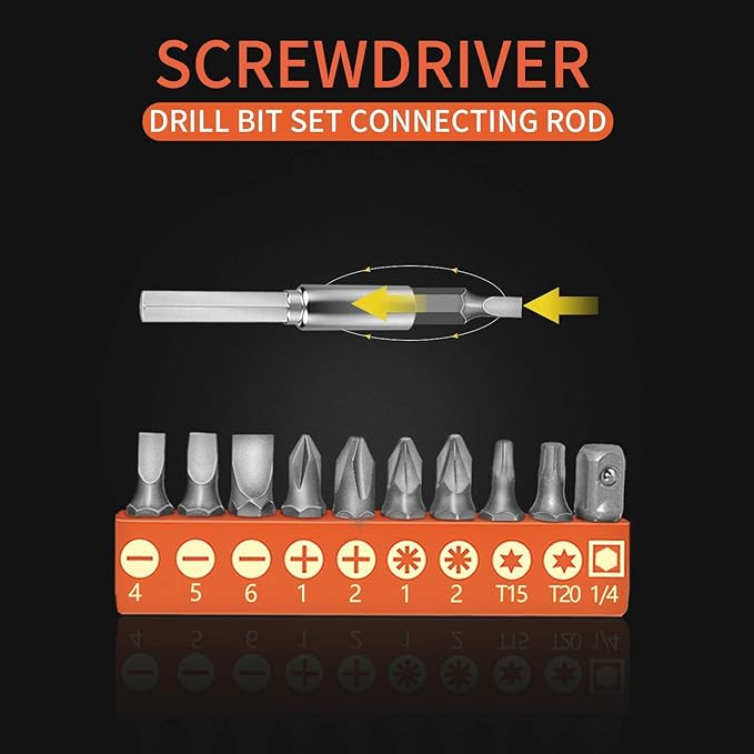 Flexible Drill Bit Extension, 11.6inch Bendable Drill Bit Extension, Universal 1/4 Flexible Extension for Drill Adaptor Hex Set Orange (21 PCS)