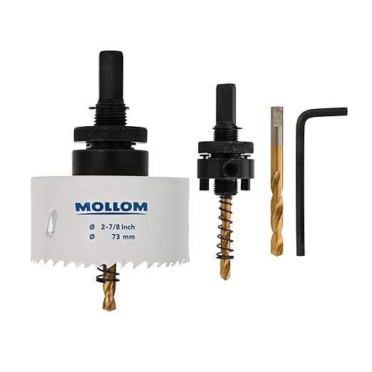 Mollom (73mm | 2-7/8") HSS M42 with 8% Cobalt BI-Metal Hole Saw with 2 Pilot Drill Bits & Arbor Smooth Cutting for PVC,Drywall,Wood,Plastic,Gypsum Board,Rubber