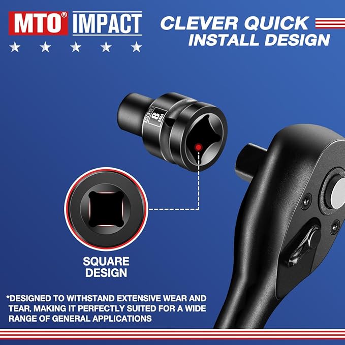 MTO 1/2" Drive 8mm Shallow Impact Socket, 6-Point Metric Socket for Automotive Maintaince, CR-V Steel Meets ANSI Standards