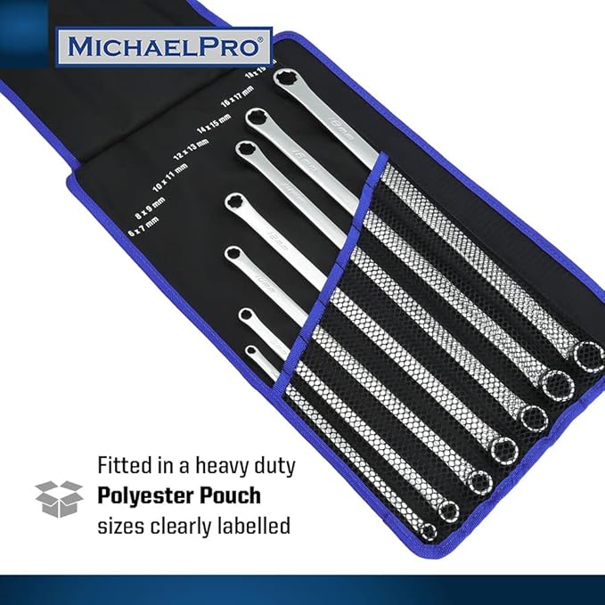 MichaelPro MP001213 7Pc Extra Long Bolt Extractor Wrench Set (Metric) | 6-Point Rounded Box End Nut & Bolt Remover | Rounded, Stripped, Thin Bolt & Nut Remover