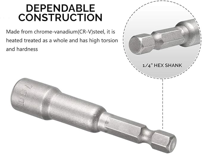 10pcs 1/4" Hex Shank Impact Nut Driver Socket Set 7mm/9/32" Drill Nut Driver Bit, 2.5" Length