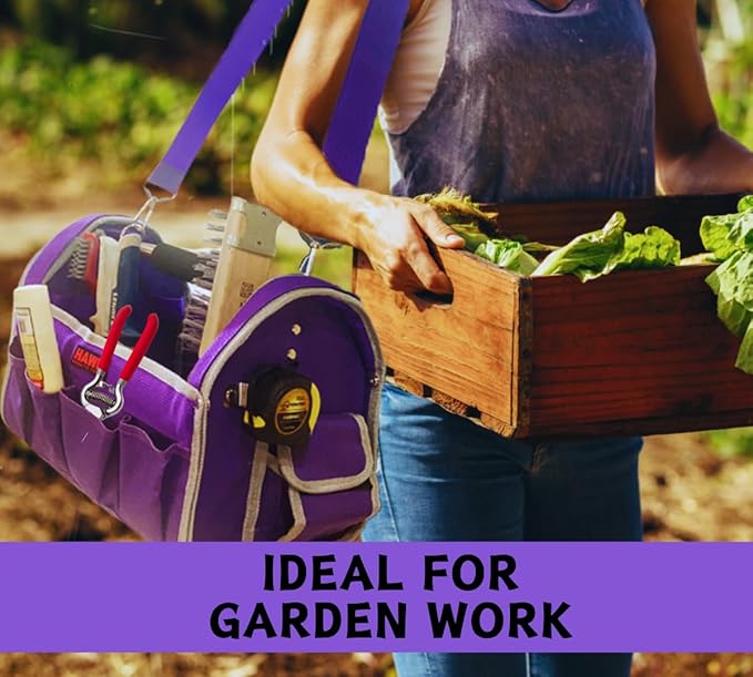 RAVEN 12.5" Purple Tool Carry-All | Premium Canvas with Multi-Pockets | Metal Handle & Rubber Feet | 12.5" x 9.5" x 8" | Best for Tools, Crafts & Supplies