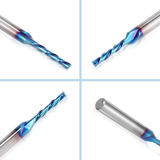 HQMaster Spiral Router Bit Downcut 1/4 Inch Shank Solid Carbide CNC Router Bit with Nano Blue Coating CNC Bits End Mill for Woodwork Mortise Slot Trim, 5 Pack