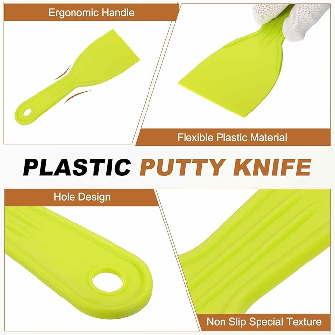 HARFINGTON 20pcs Putty Knife Scraper 3" Width Flexible Plastic Putty Knife Paint Scraper Tool for Taping Drywall Spreading Painting Wall Scratching Yellow
