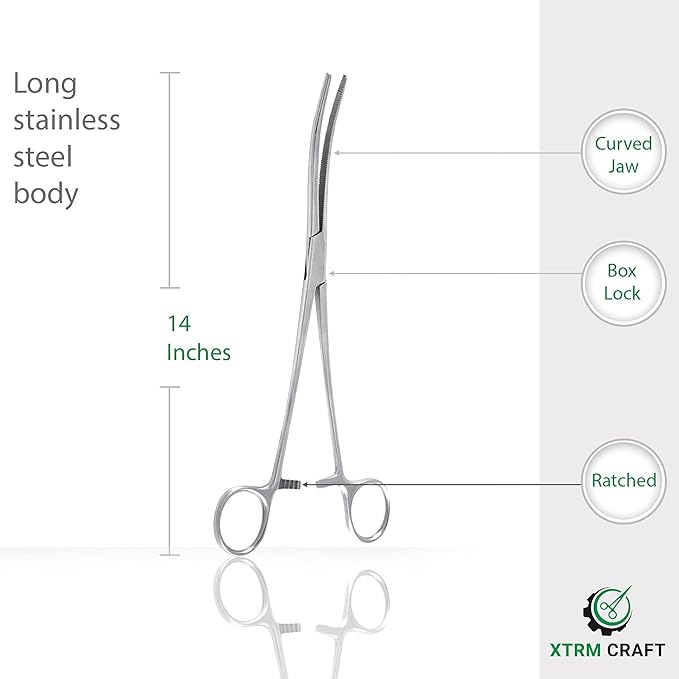 Pean Hemostat Straight and Curved Multipurpose Locking Tweezer Clamps Serrated, Stainless Steel - Hemostats for Nurses, Fishing Forceps, Crafts and Hobby