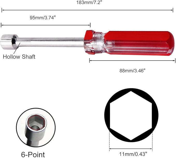 Utoolmart 11mm Nut Driver, 6-Point Hex Nut Socket Driver Non-Magnetic Tip, High-Torque Nut Driver for Added Torque