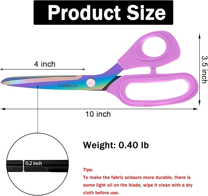 10-Inch Scissors All Purpose - Sharp and Colorful Blades,Fabric, Leather, Craft Scissors with Soft Comfort Grip, Light Purple,Gift Idea for Sewing, Crafting, Office, Home