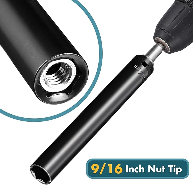 Blulu 9/16"(14mm) Power Nut Driver, Nut Runner Hollow Socket with 1/4" Hex Shank, Fit Long Bolts and Ductwork for Overhead Fastening Applications Operations(1 Pack,6 Inch)