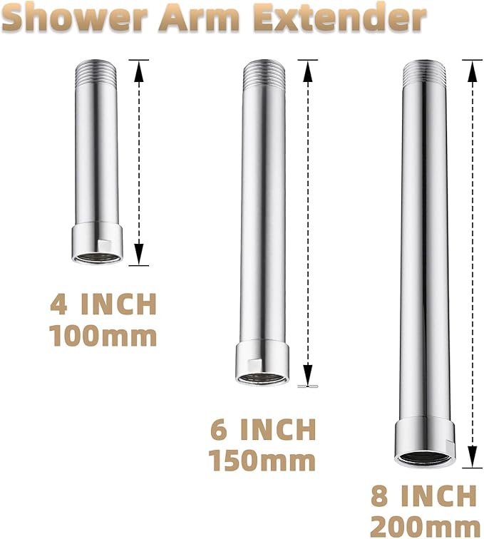 6 Inches Shower Head Extension Arm, Shower Arm Extender for Rain and Handheld Shower Head, Solid Stainless Steel Straight Bathroom Extension Arm,Female to Male NPT 1/2 Inch, (Polished Chrome)