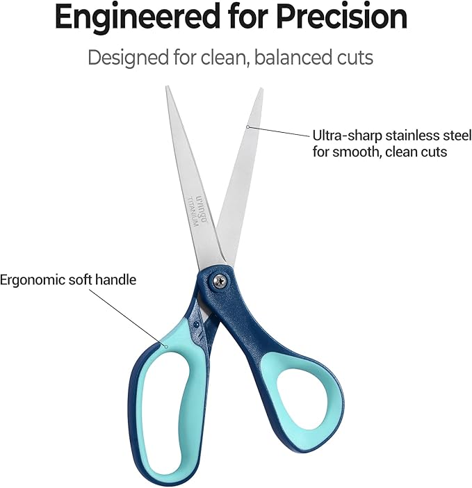LIVINGO Titanium Scissors All Purpose - 3 Pack 8.5??Sharp Stainless Steel Heavy Duty Shears for Office Home Crafting Cutting Paper Fabric