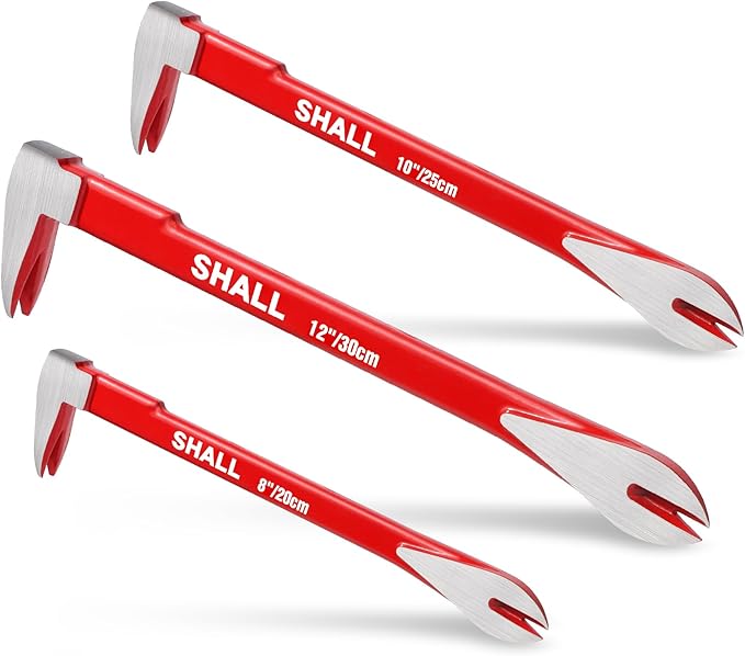 SHALL 3-Piece Nail Puller Tool Set, 12?쇺? 10?쇺? 8?쇺?- Heavy Duty & Mini Cats Paw Pry Bar, Utility Claw Bar, Wonder Bar, 40Cr Alloy Steel Crowbar Tool for Home Remolding & Woodworking