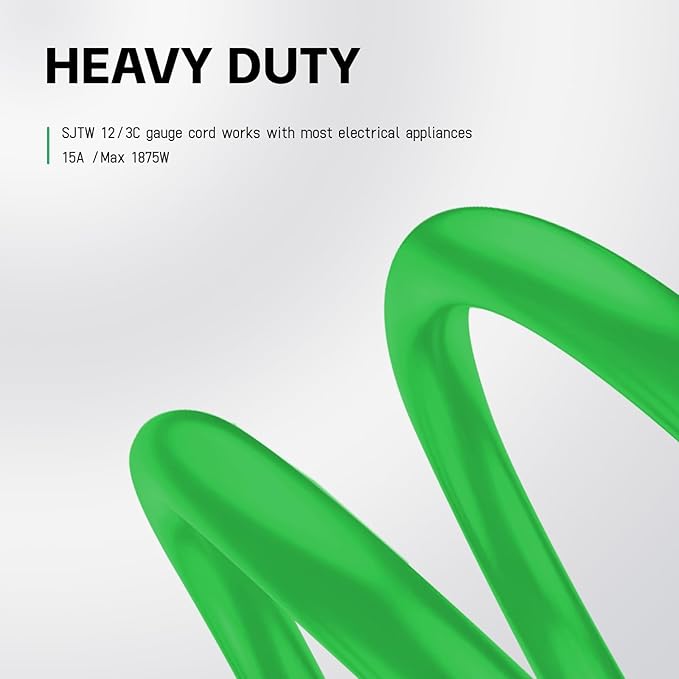 EP 6 Ft Outdoor Extension Cord, 12/3 SJTW Heavy Duty Waterproof Power Cable, 3 Prong Grounded Plug, Lighted End, for Lawn, Garden, Appliances, Green