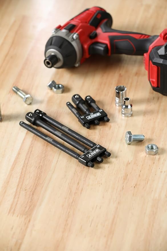ARES 22025 ??6-Piece 3-Inch and 6-Inch Impact Grade Socket Adapter Set - Turns Impact Drill Driver into High Speed Socket Driver - 1/4-Inch, 3/8-Inch, and 1/2-Inch Drive with Storage Holder