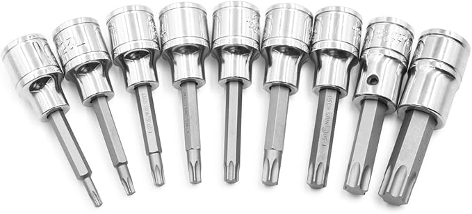 Genius Tools BS-409T 9 Piece 1/2" Dr. Star Bit Socket Set