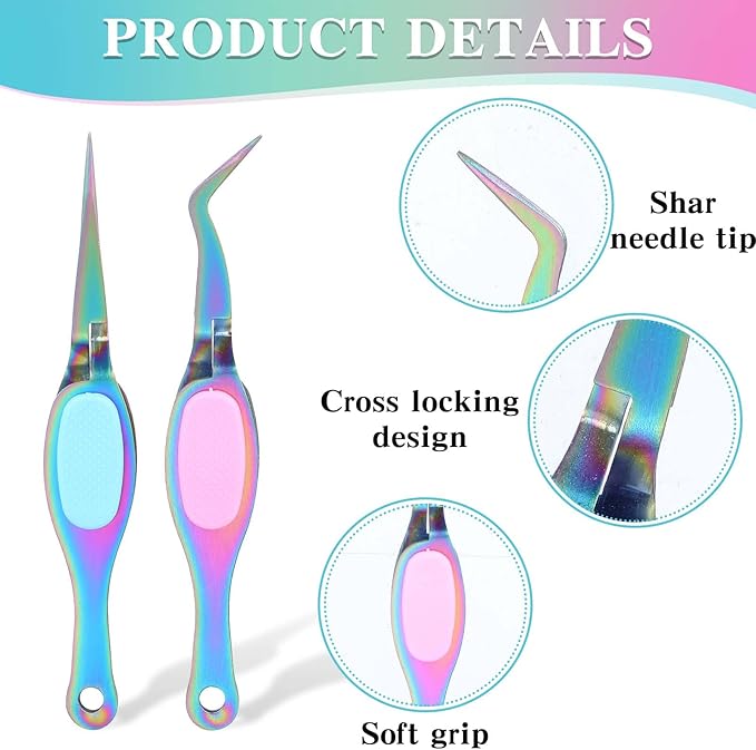 2PCS Stainless Steel Precision Tweezers Set, Soft Grip Reverse Tweezers with Curved and Straight Tips for DIY Crafting, Jewelry Making, Beading, Laboratory Tasks, Needle Nose Tweezers
