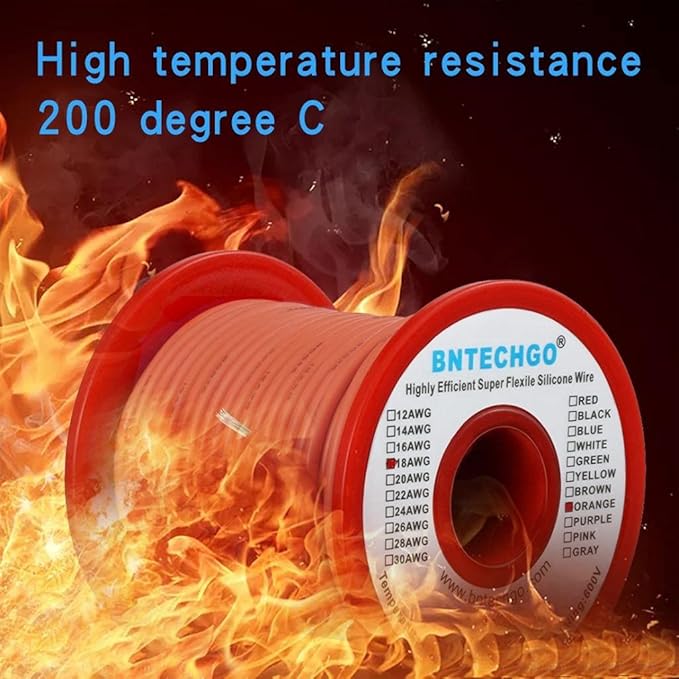 BNTECHGO 18 Gauge Silicone Wire Spool 100 ft Orange Flexible 18 AWG Stranded Tinned Copper Wire