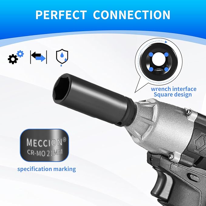 Meccion 1/2 Inch Drive Impact Socket 34mm Metric, 6 Point Cr-Mo Deep Impact Socket, 78mm Length