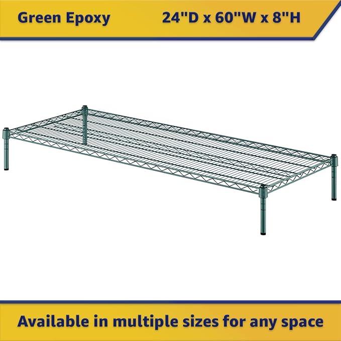 24" x 60" x 8" Green Epoxy Wire Storage Shelf, Dunnage Rack, Commercial 1 Tier Small Shelf