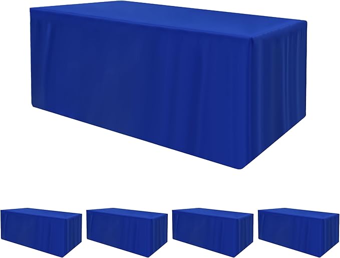 HolidayIdeas Fitted Royal Blue Table Covers - 96 x 30 Inch - 4 Pack Rectangle 8ft Tablecloths, Polyester Fabric Table Cloth for Parties, Trade Show, Farmers Market