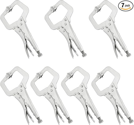 7 Pack 11 Inch C Clamp Locking Pliers,Locking C Clamp, Adjustable Nickel Plated C Pliers For Wood Working, Welding, Electrician Maintenance and more, by GENHAKON