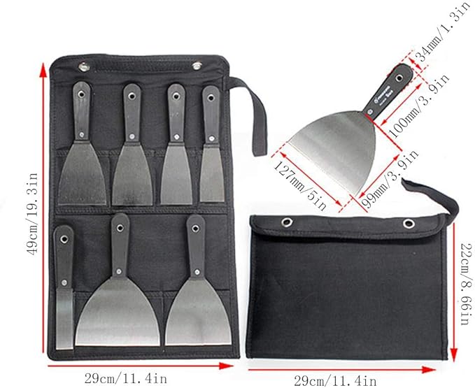 Meichoon 7 Piece Putty Knife Set - Drywall and Spackle Knife, Wall Scraper for Home DIY Tools - 1, 1-1/2, 2, 2-1/2, 3, 4, 5 Inch Sizes - DF05