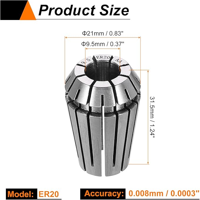 HARFINGTON Spring Collet Chuck ER20 9.5mm 65Mn Spring Steel Precision Router Collets for CNC Engraving Milling Lathe Tool