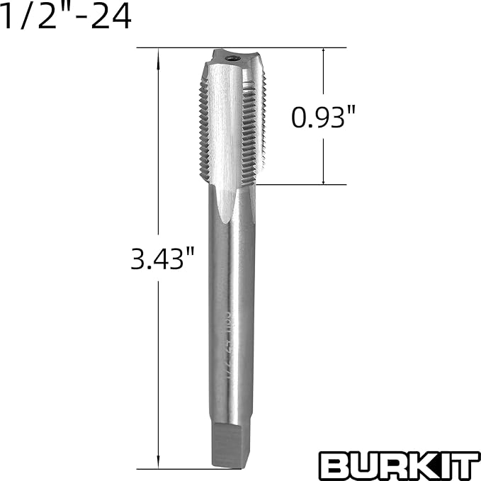 Burkit 1/2"-24 UNS Tap and Die Set, 1/2 x 24 UNS Machine Thread Tap and Round Die Right Hand