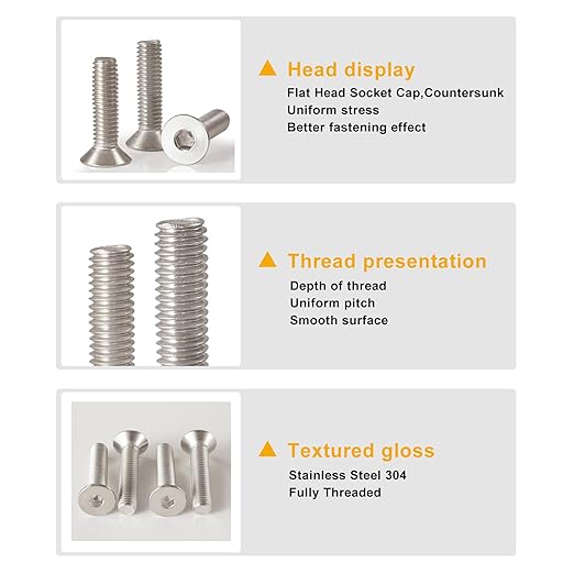 M6-1.0 x 40mm 20PCS Flat Head Hex Socket Cap Screws, Countersunk Bolts, Stainless Steel 304, Metric Allen Drive, Fully Threaded, Bright Finish