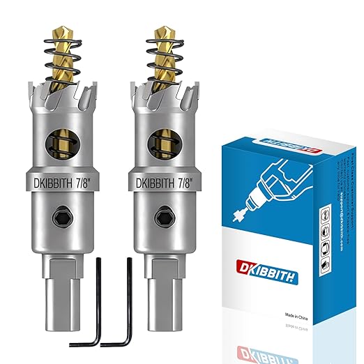 TCT Hole Saw Set, 2-Pack of 7/8" (22mm) Heavy Duty Tungsten Carbide Tipped Hole Cutters for Stainless Steel Mild Steel Copper Iron Brass Plastic and More, with Titanium-Plated Pilot Drill Bits