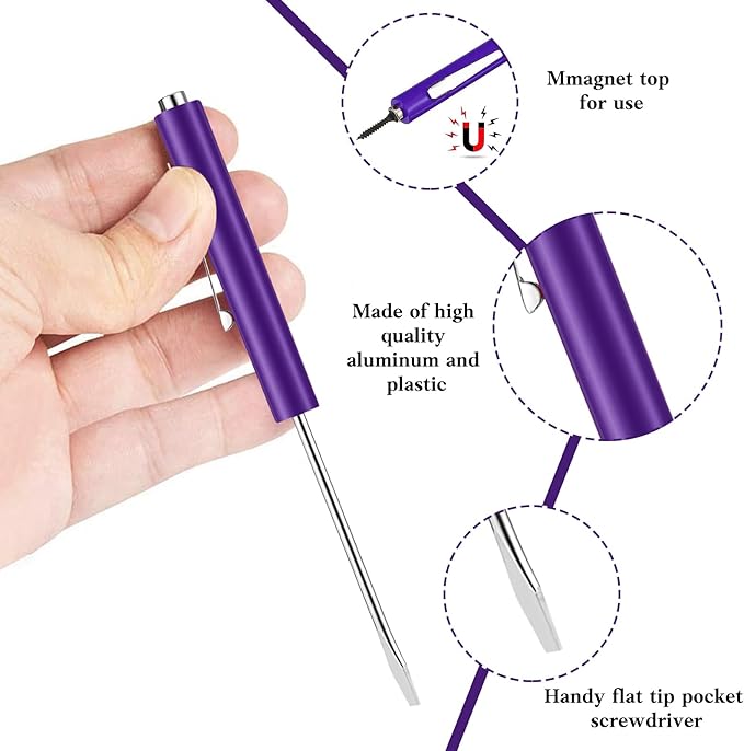 6 Pieces Pocket Screwdriver Mini Tops And magnetic pocket screwdriver with A Single Blade Head for Mechanical, Electrician (purple)