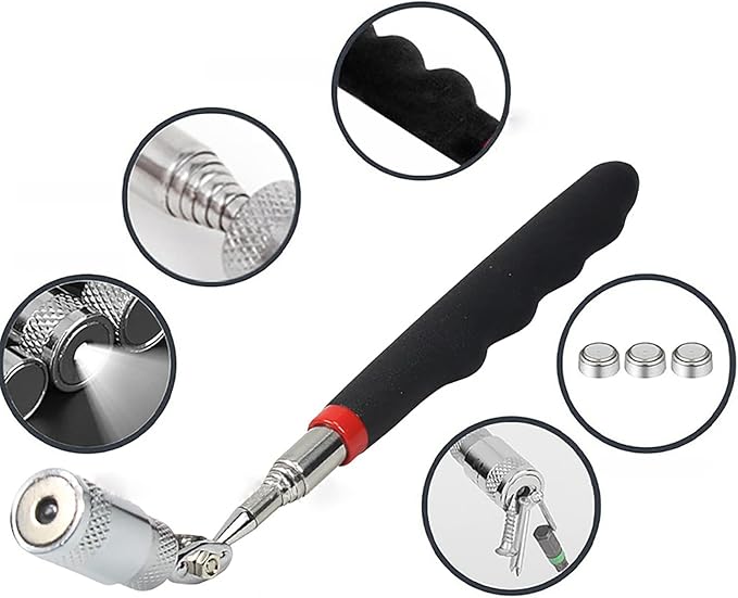 Telescoping Magnetic pickup tool with light,magnet duty flexible led set for seniors extra outdoor kids toy small extender kit side flatbed all lock drawers screw quick large and storage trash