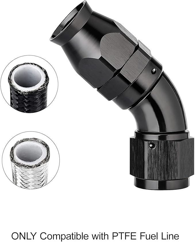 EVIL ENERGY 12AN 60 Degree PTFE One Piece Full Flow End Hose Fitting Aluminum Black