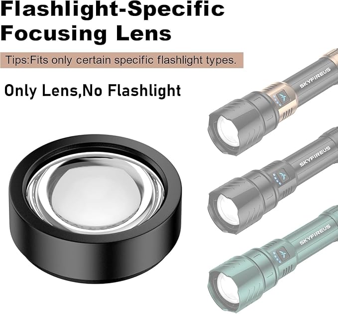 SKYFIRE Rechargeable Flashlight Lens for 1097,Zoomable Waterproof Bright Flash Light Lenses for Camping Essentials Outdoor Home-Only Lens No Flashlight