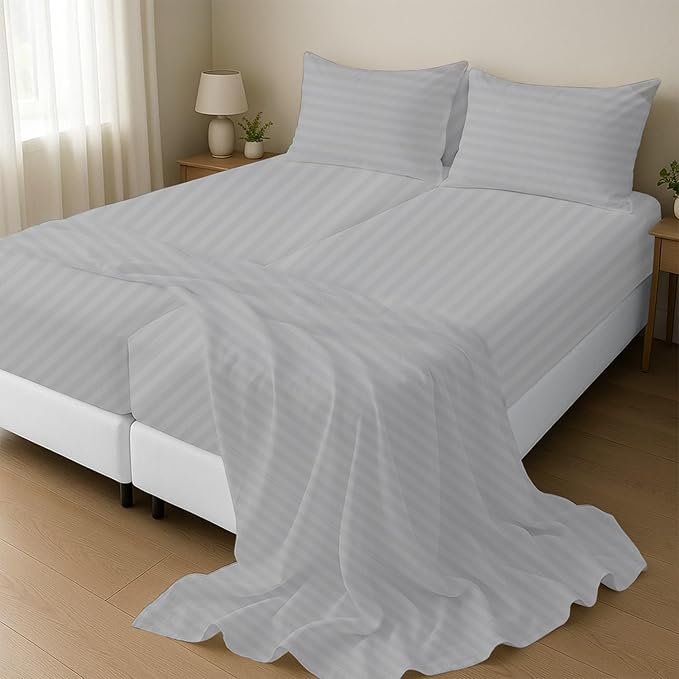 Split Queen Sheets for Adjustable Beds 5-Piece Split Queen Sheet Set, 800 Thread Count 100% Egyptian Cotton,15" Deep Pocket Adjustable Bed Sheets, Silver Stripe
