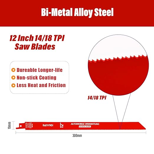 25 Pack 12 Inch 14/18 Tpi Reciprocating Saw Blades for Metal Cutting, Carbide Alloy Steel Sawzall Blades for Automobile Dismantling with 8% Cobalt for Longer Life and Faster Cutting Speed
