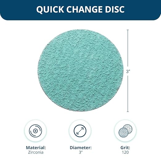 Benchmark Abrasives 3 Inch Sanding Discs Quick Change Green Zirconia, Male R Type Backing - Drill & Die Grinder Sanding Disc for Deburring Polishing Rust Remover for Metal (25 Pack) - 120 Grit