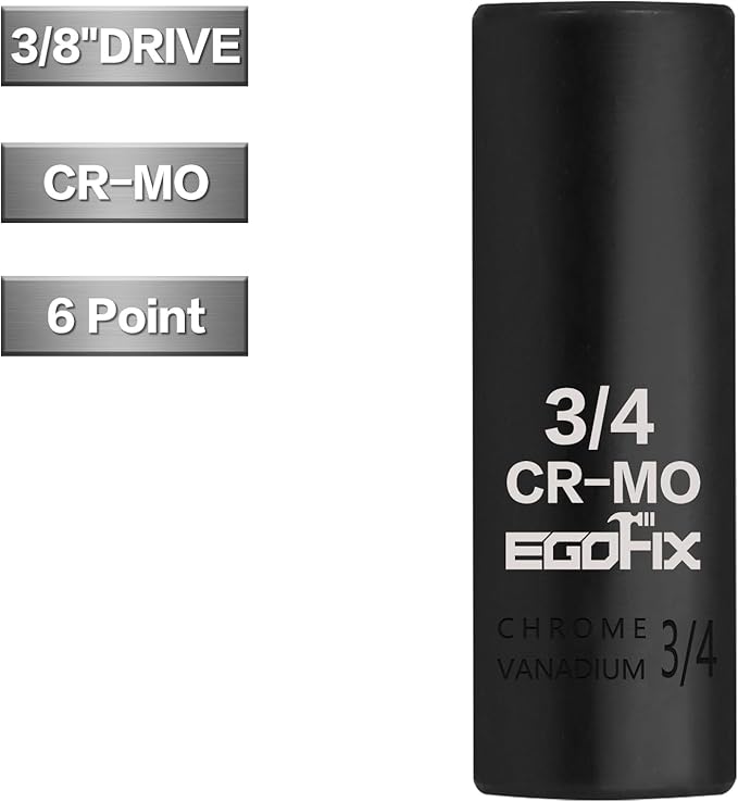 3/8" Drive Deep Impact Socket, 3/4 Inch SAE Socket, CR-MO 6 Point for Easy Removal of Axle Nut