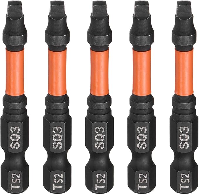 HARFINGTON 5pcs Square Head Screwdriver Bits 1/4" Hex Shank SQ3 Magnetic Head 2" Length S2 Steel Screw Driver Drill Bit for Repair Work Electric Screw Driver