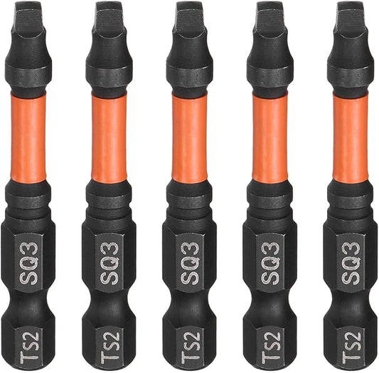 HARFINGTON 5pcs Square Head Screwdriver Bits 1/4" Hex Shank SQ3 Magnetic Head 2" Length S2 Steel Screw Driver Drill Bit for Repair Work Electric Screw Driver