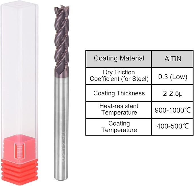 uxcell Square Nose End Mill, 6mm Tip Dia Solid Carbide AlTiN Coated CNC Router Bits 4 Flute Spiral Milling Cutter HRC55 with 6mm Shank 75mm (3-inch) Length