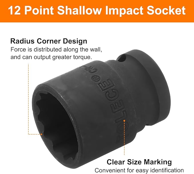 uxcell 1/2" Drive x 21mm Shallow Impact Socket 12-Point Metric CR-MO Steel Nut Impact Grade Socket for Auto Repair