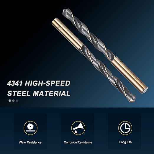PATIKIL 9mm Drill Bit, Jobber Straight Shank 4341 High-Speed Steel 118째 Black and Gold Finish for Medium-Hard Metal Steel Acrylic - 6 Pack