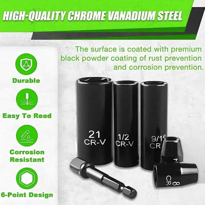3/8" Drive Impact Socket Set 64-Piece, Deep & Shallow SAE (5/16"-1") & Metric (6-24mm), with 3/8-Inch Ratchet Handle, 6 Points,Cr-V, Extension Bars, Universal Joint, Gift for Men