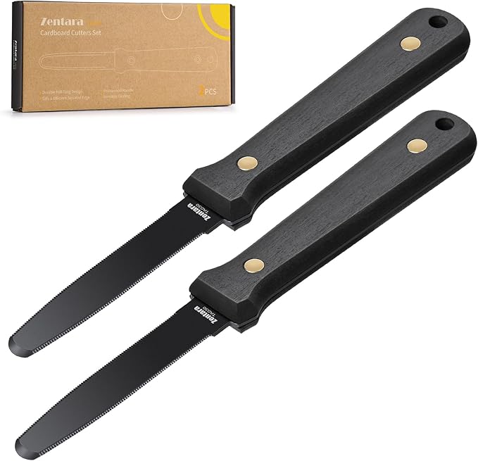 Zentara 2-Pack Cardboard Cutter ??No Blade Replacement, Serrated Corrugated Knife for Precision Box Cutting, DIY Crafting, and Recycling ?밐eavy Duty Ergonomic Handle & Anti-Stick Coating